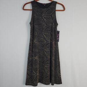 Reign On Sleeveless Shimmer Shift Dress sz 5/6 Black Gold Y2K Prom Party USA New